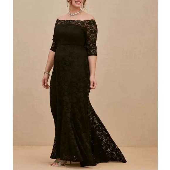 Torrid Special Occasion Black Lace Off Shoulder Gown Formal Dress Size 18 NWT - Picture 1 of 4